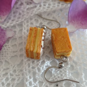 Boucles d'oreilles pendantes millefeuille pâte polymère imagem 3