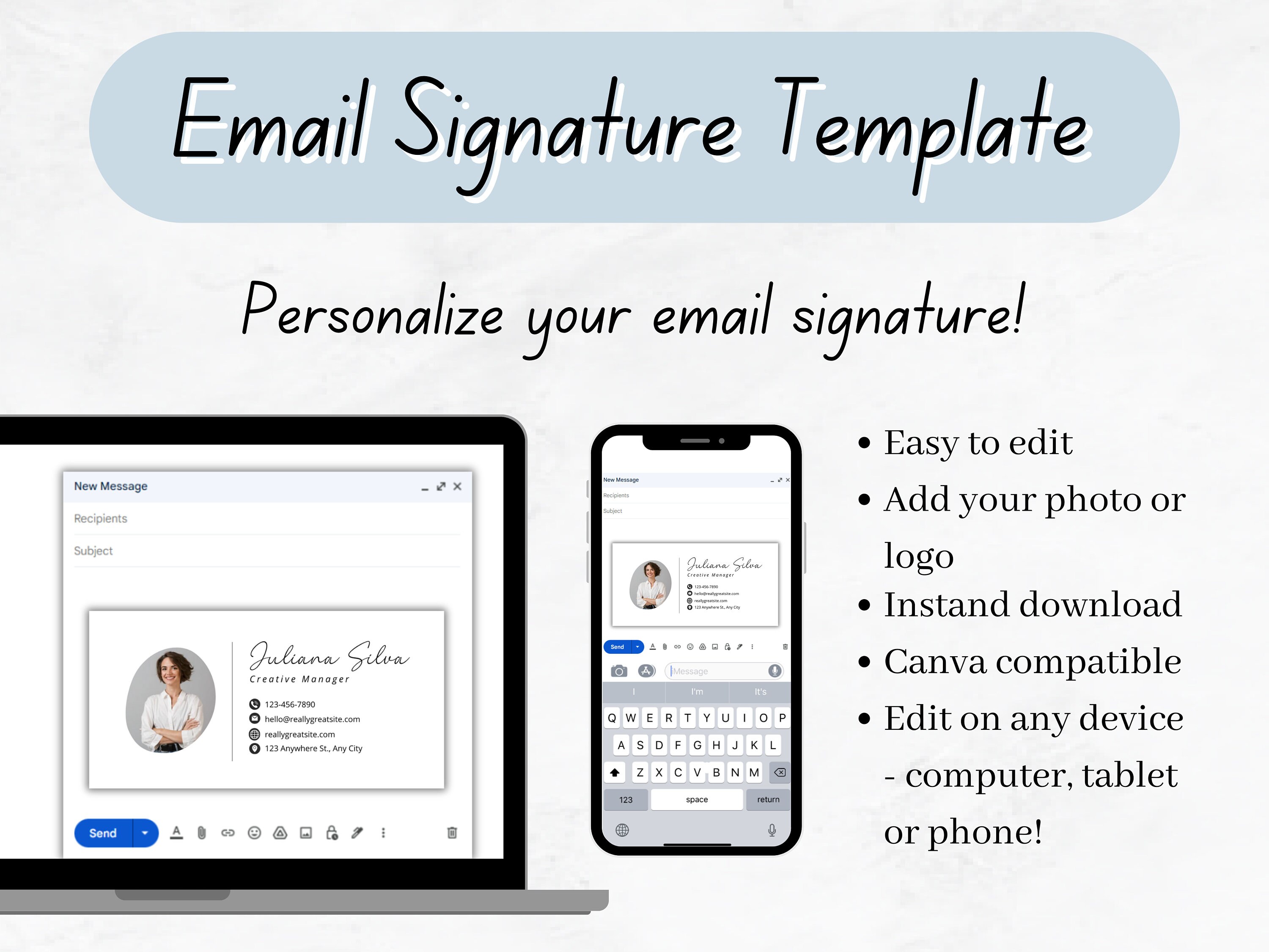 Email Signature Template With Logo & Photo Editable Canva - Etsy
