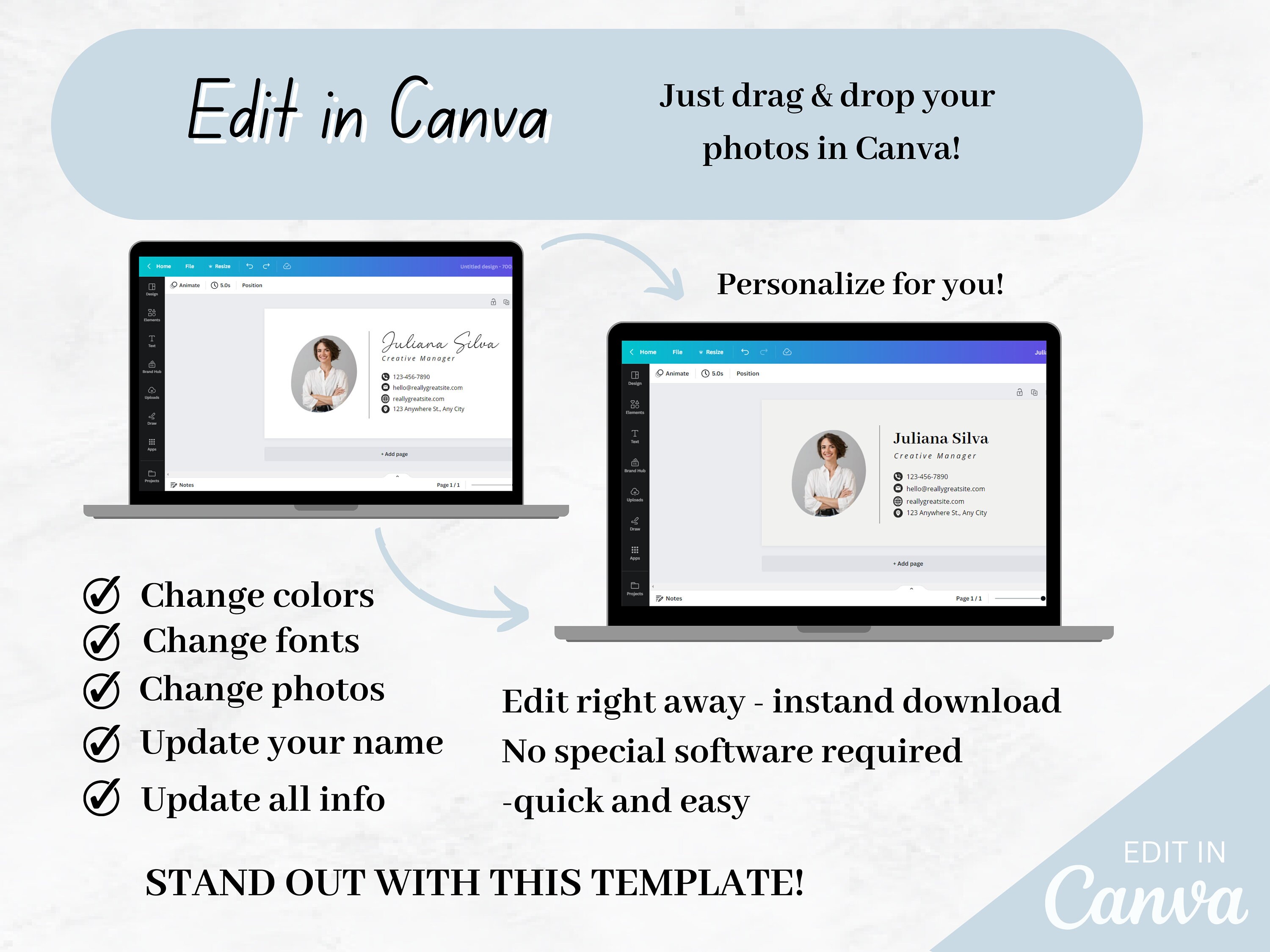 Email Signature Template With Logo & Photo Editable Canva - Etsy