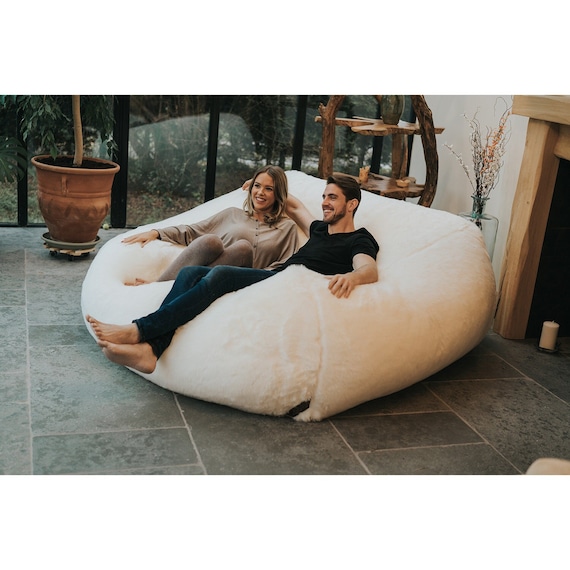 Large white fluffy bean bag discount