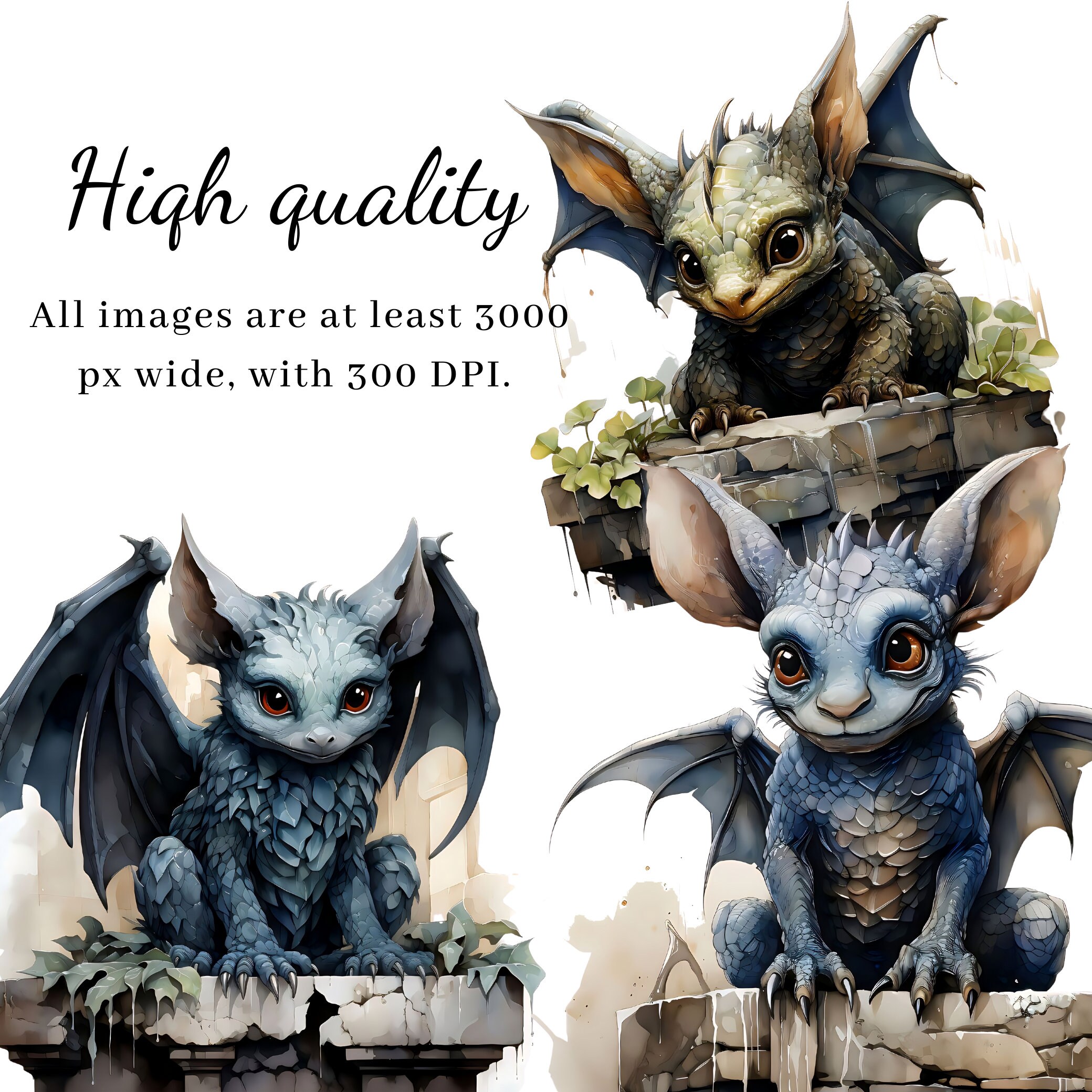 Gargoyle Clipart, Cute Halloween, Digital Watercolor Design ...