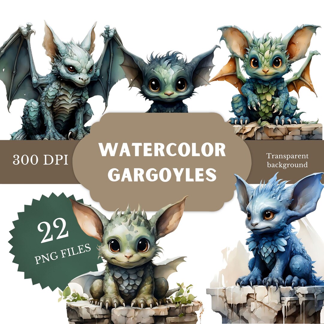Gargoyle Clipart, Cute Halloween, Digital Watercolor Design ...