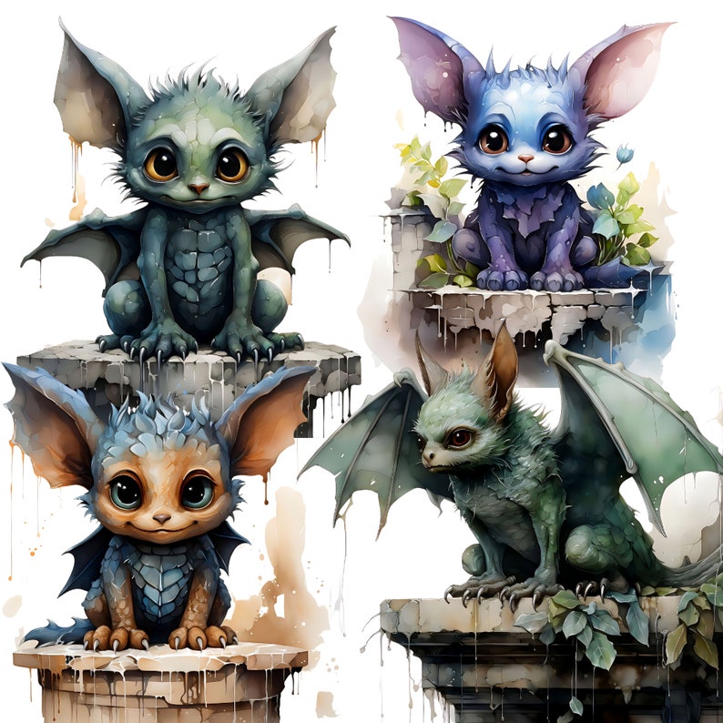 Gargoyle Clipart, Cute Halloween, Digital Watercolor Design ...