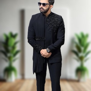 Luxe handgemaakte bandhgala-jodhpuri – bruiloft designer-ensemble in Duperstijl voor mannen door Faisaloutfits