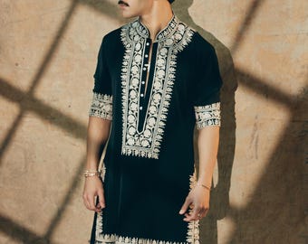 Conjunto de Kurta Pajama Masculino Exclusivo com Bordados de Designer, Ideal para Casamentos e Trajes Étnicos Tradicionais, da Faisaloutfits.