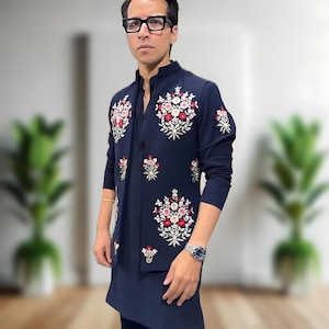 Embroidered Nehru Jacket Kurta Pajama Set: Men&#39;s Luxury Ethnic Wear