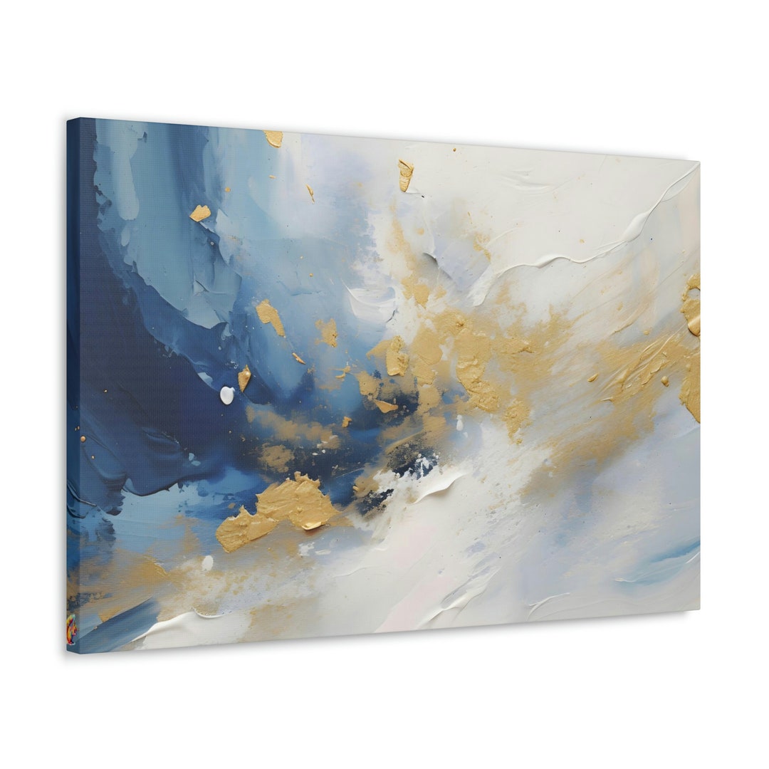 Blue and Gold Abstract Art, Painted Canvas Art, Gold Accent Art, Blue and Gold Canvas Wall Art