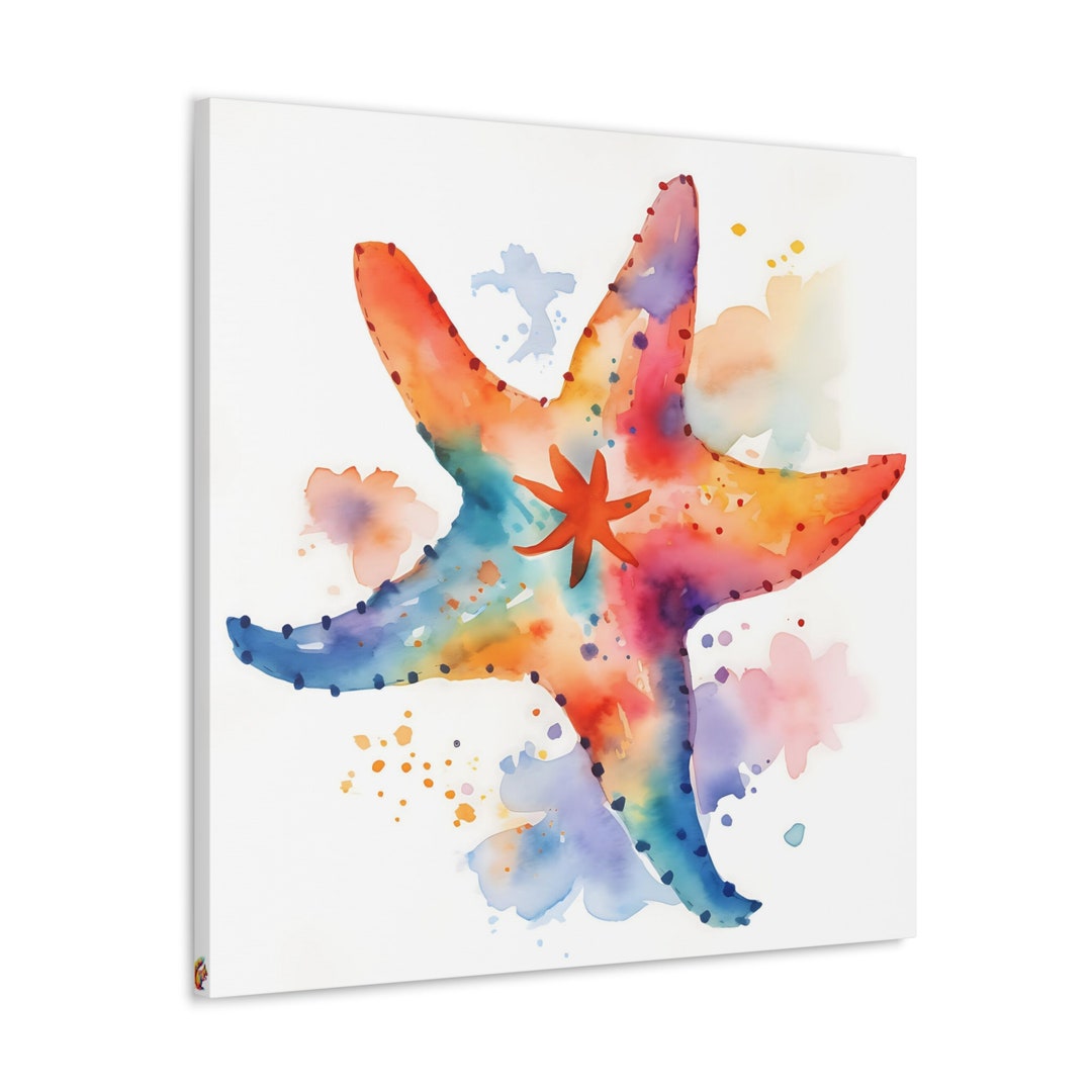 Canvas of Watercolor Starfish, Colorful Starfish Art, Bathroom Wall Art ...
