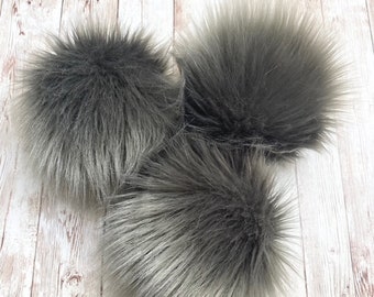 Pewter Pom, Faux Fur Pom Poms, Faux Fur, Beanie Toppers, Fake Fur Pom, Pom Poms, Faux Fur Pom Poms for Hats, Luxury Faus Fur Pom