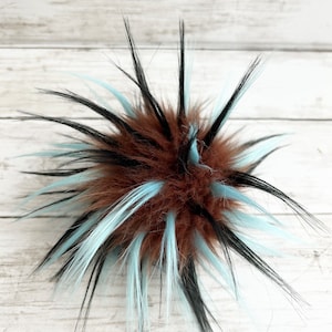 Teal/Black Spike Pom, Faux Fur Pom Poms, Faux Fur, Beanie Toppers, Fake Fur Pom, Pom Poms, Faux Fur Pom Poms for Hats, Luxury Faus Fur Pom