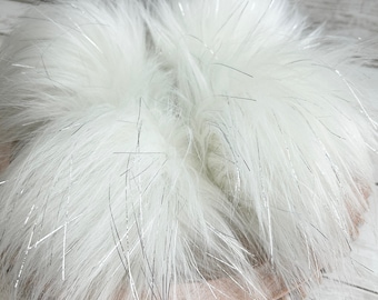 Glistening Snow Pom, Faux Fur Pom Poms, Faux Fur, Beanie Toppers, Fake Fur Pom, Pom Poms, Faux Fur Pom Poms for Hats, Luxury Faus Fur Pom