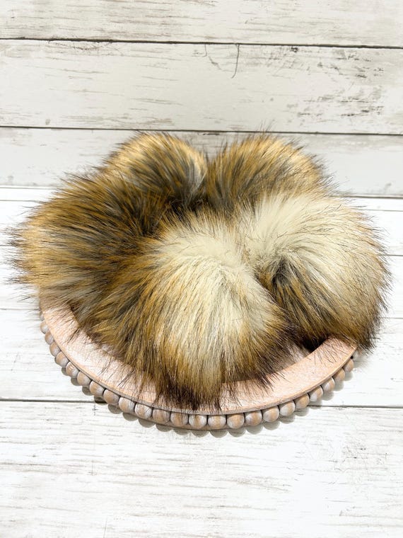 Cream Pom Beanie with Detachable Faux Fur Poms FURTALK Winter Beanie Knit Hat for Women Warm Fleece Lined  main image 3