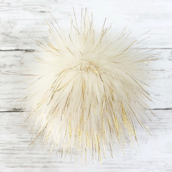 Ivory Golden Sparkle Pom, Faux Fur Pom Poms, Faux Fur, Beanie Toppers, Fake Fur Pom, Pom Poms, Faux Fur Pom Poms for Hats, Luxury Faux Fur