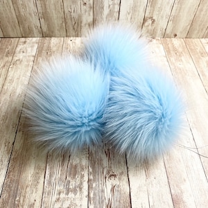 Baby Blue Faux Fur Pom Pom: Beanie Topper, Vegan Friendly