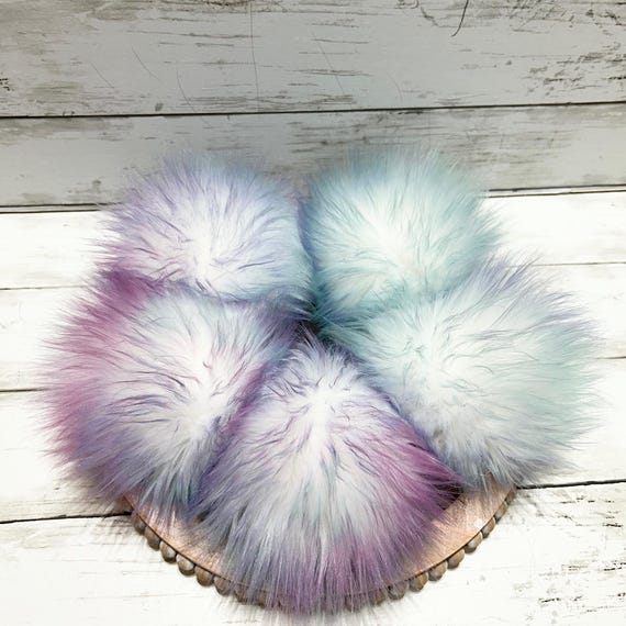 Mermaid Faux Fur Pom Pom: Shag Beanie Topper With Button 