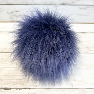 Midnight Blue Faux Fur Pom Pom: Beanie Topper, Vegan Friendly