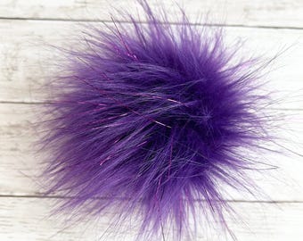 Purple Sparkle Pom, Faux Fur Pom Poms, Faux Fur, Beanie Toppers, Fake Fur Pom, Pom Poms, Faux Fur Pom Poms for Hats, Luxury Faux Fur