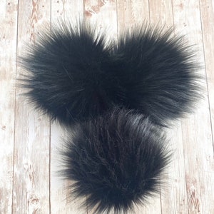 Jet Black Pom, Faux Fur Pom Poms, Faux Fur, Beanie Toppers, Fake Fur Pom, Pom Poms, Faux Fur Pom Poms for Hats, Luxury Faus Fur Pom