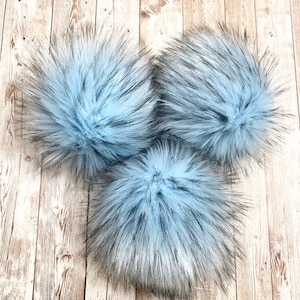 Ice Blue Faux Fur Pom Pom: Beanie Topper, Vegan Friendly