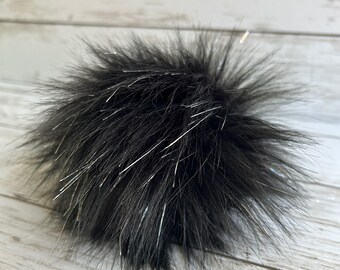 Raven Sparkle Pom, Faux Fur Pom Poms, Faux Fur, Beanie Toppers, Fake Fur Pom, Pom Poms, Faux Fur Pom Poms for Hats, Luxury Faus Fur Pom