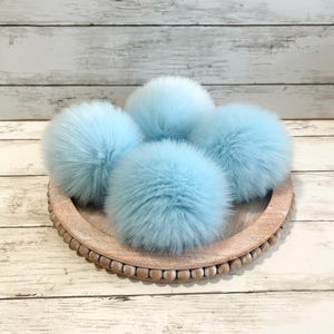 Powder Blue Faux Fur Pom Pom: Beanie Topper, Vegan Friendly