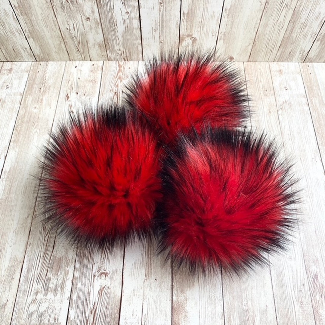 Huskey Red Pom, Faux Fur Pom Poms, Faux Fur, Beanie Toppers, Fake Fur