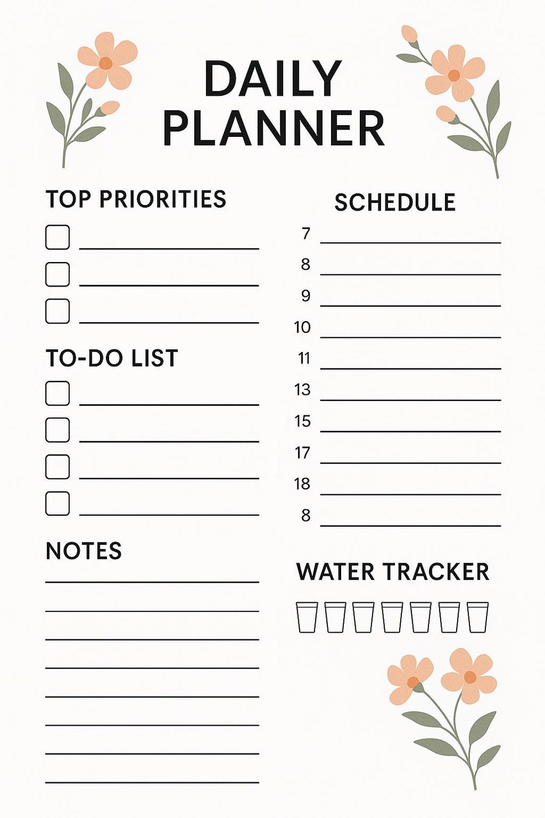 Modern Floral Daily Planner – Printable PDF | Aesthetic Daily Organizer ...