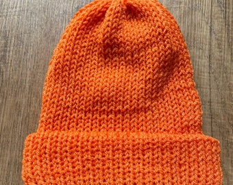 Orange Autumn Beanie hat, winter headwear, women's handmade headgear, Fall Coloured Hat