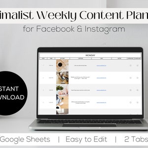 Minimalist Weekly Content Planner | Social Media Content Calendar Planner | Content Planner for Facebook | Content Planner for Instagram