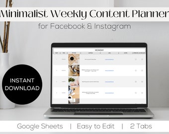 Minimalistischer wöchentlicher Inhaltsplaner | Social Media Content Kalender Planer | Content Planner für Facebook | Content Planner für Instagram
