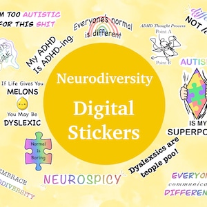 Adesivi sulla neurodiversità, adesivi PNG, adesivi umoristici sull&#39;autismo, adesivi per planner, adesivi sulla dislessia, adesivi scaricabili, decalcomanie ADHD