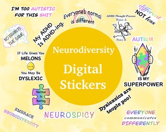 Neurodiversity Stickers, PNG Stickers, Autism Humor Stickers, Planner Stickers, Dyslexia Stickers, Downloadable Stickers, ADHD Decals
