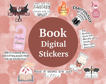 Adesivos engraçados de livros: Adesivos Kindle Romantasy (download digital em PNG)