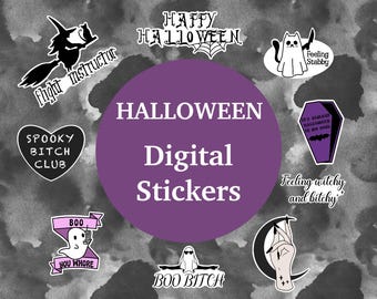 Sassy Halloween Stickers, Digital PNG Stickers, Funny Stickers, Halloween Quotes Stickers, Phone Case Stickers, Instant Download, Sarcastic