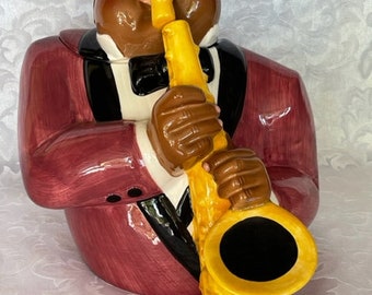 Clay Art Jazz Player Cookie Jar