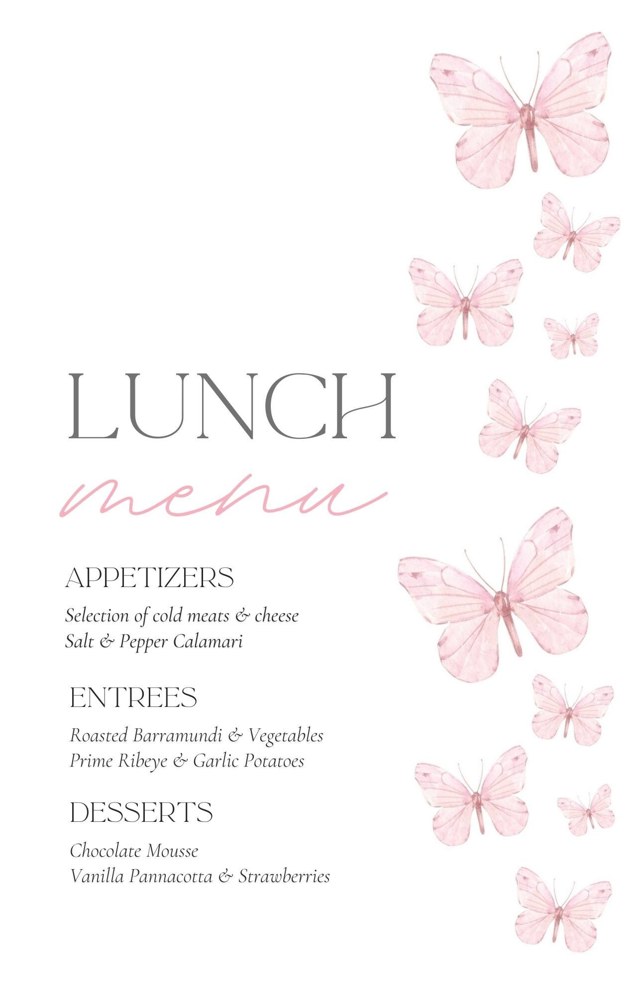 Lifetime of Butterflies Menu Template Pink Butterflies - Etsy