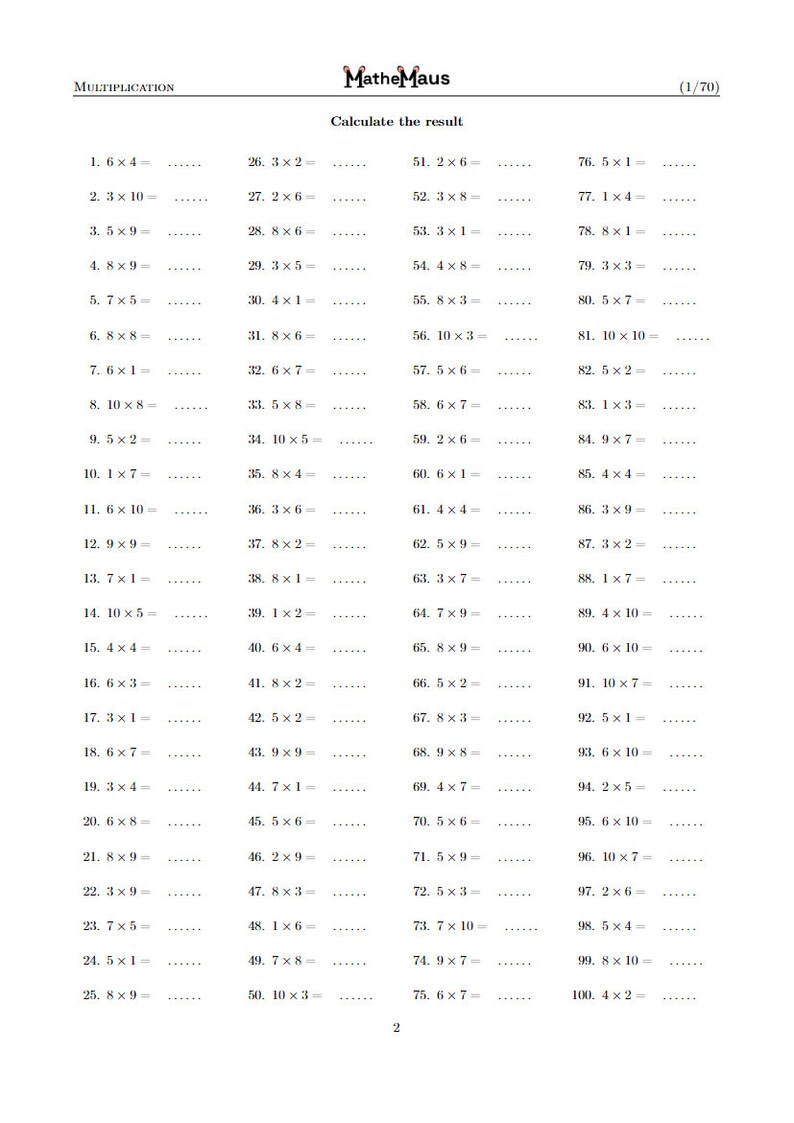 Mathemaus the Small Multiplication Table Etsy