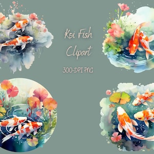Aquarela Koi Fish Pond PNG clipart - Koi Fish e Lily Pad no Lilypond. Download Digital
