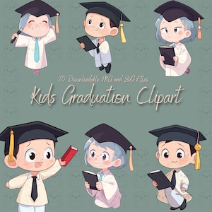 Graduation clipart, SVG, PNG. Cute Kids Graduation Anime Style. Kindergarten Graduation