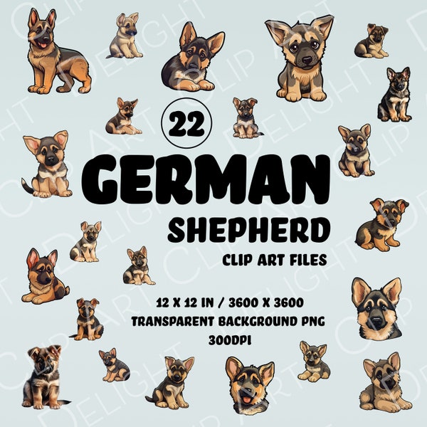 German Shepherd Puppy Clipart | 22 PNG Dog Files | Transparent Background | GSD Illustrations | Pet Lovers Digital Art | Instant Download