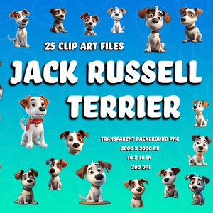 Speelse 3D Jack Russell Terrier PNG illustraties | Grote digitale downloads met hoge resolutie voor knutselen, scrapbooking, posts op sociale media |