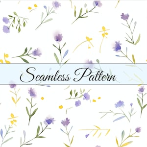 Wildflower Watercolor Seamless Pattern, Floral Digital Paper, Soft Spring Flowers Background, Baby Shower, Wedding Design, Instant Download