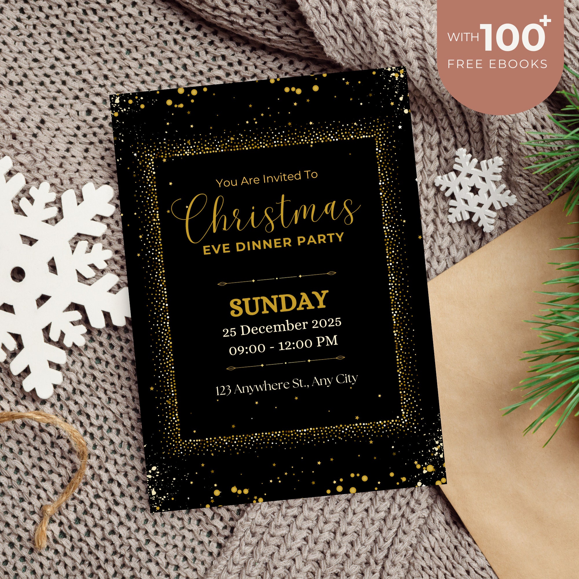 Black Christmas Party Invitation Video, Christmas Party Printable ...