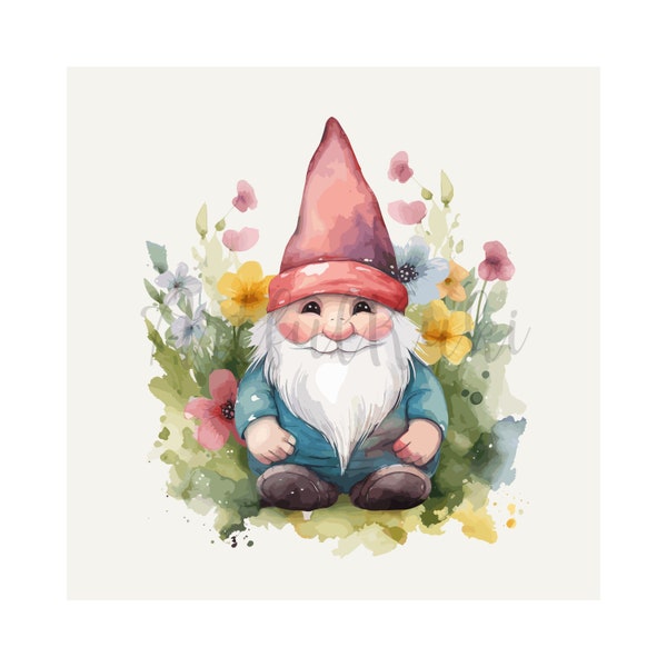 Watercolor Garden Gnomes - Clipart graphics in PNGs with no background- for creativity, crafting and commercial use