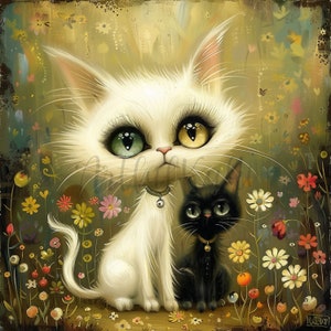 Whimsical White Cat 16 Archivos PNG, descarga instantánea, para elaboración, arte infantil, reserva de chatarra, pegatinas, diario, diario basura y más
