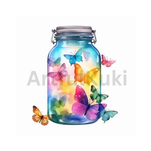 Holographische Schmetterling Glas Clipart - Fantasy Clipart - 10 PNGs für märchenhafte und mystische Designs, Scrapbooking, Junk Journals.