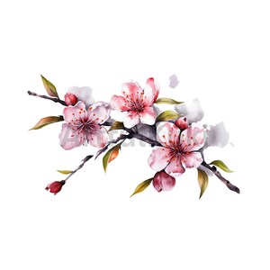 Akvarell Sakura-blomma Clipart: Rosa och lila körsbärsblommor PNG (digital nedladdning) bild 4