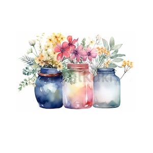 10 個の高品質 PNG のデジタル ダウンロード - 花瓶の花のクリップアート - カード作成、ミックス メディア、デジタル ペーパー クラフト プロジェクトに最適