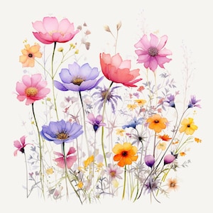 Neon Nature: A Luminous Wildflower Odyssey Clipart- Bouquet, bordi e modelli per creare cartoline, scrapbooking e artigianato