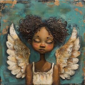 Whimsical Black Angel Girl Clipart: PNG Images for Crafts (Digital Download)